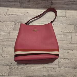 COACH Small Town Bucket Bag in Colorblock Stripe Pink White NO CROSSBODY STRAP